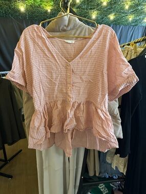 Blu Pepper Dusty Pink Button-Front Ruffle Peplum Blouse A077